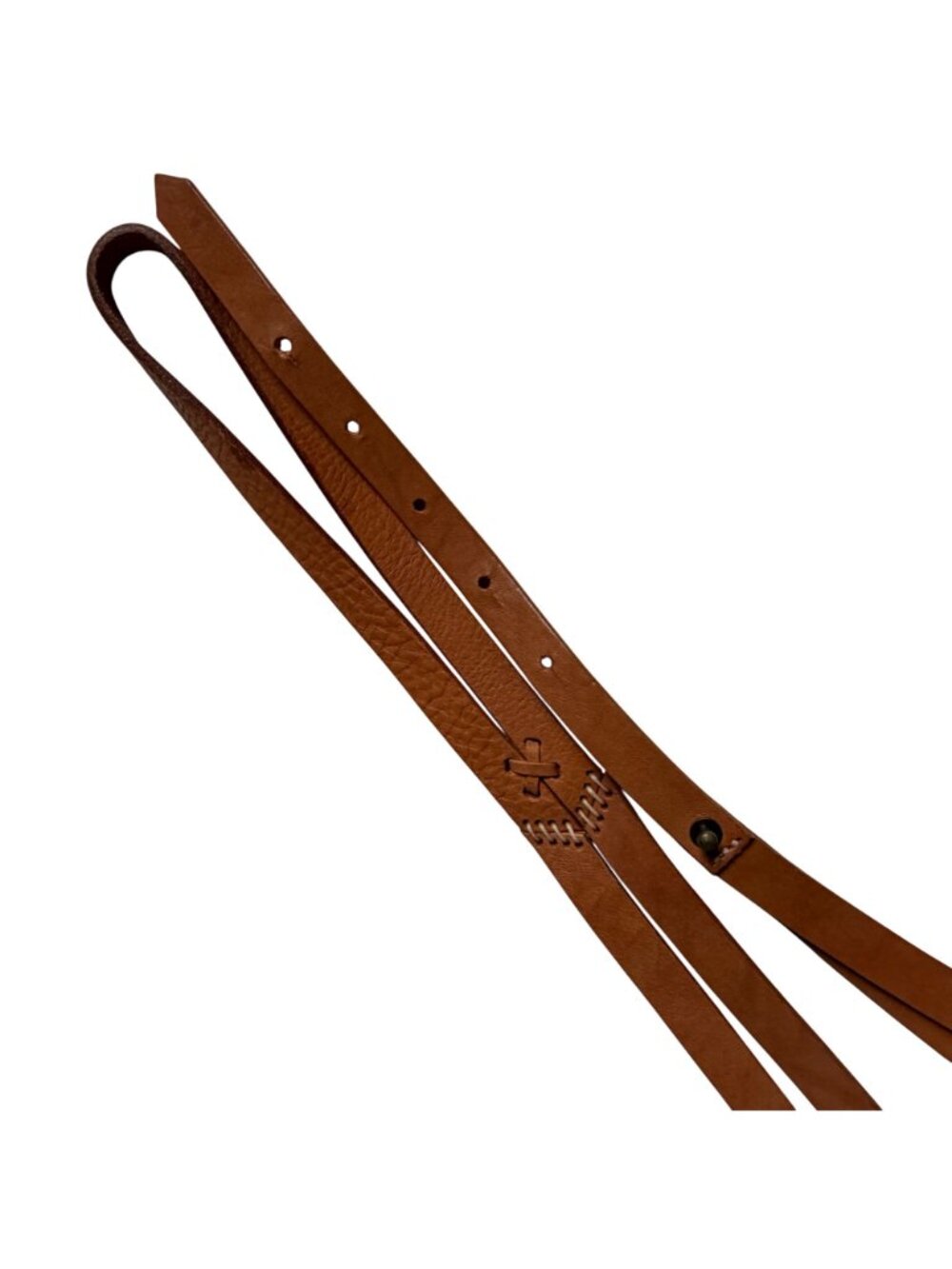 J Jill Brown Leather Skinny Double Belt Womens M Hand Stitched Details Boho - Picture 8 of 10